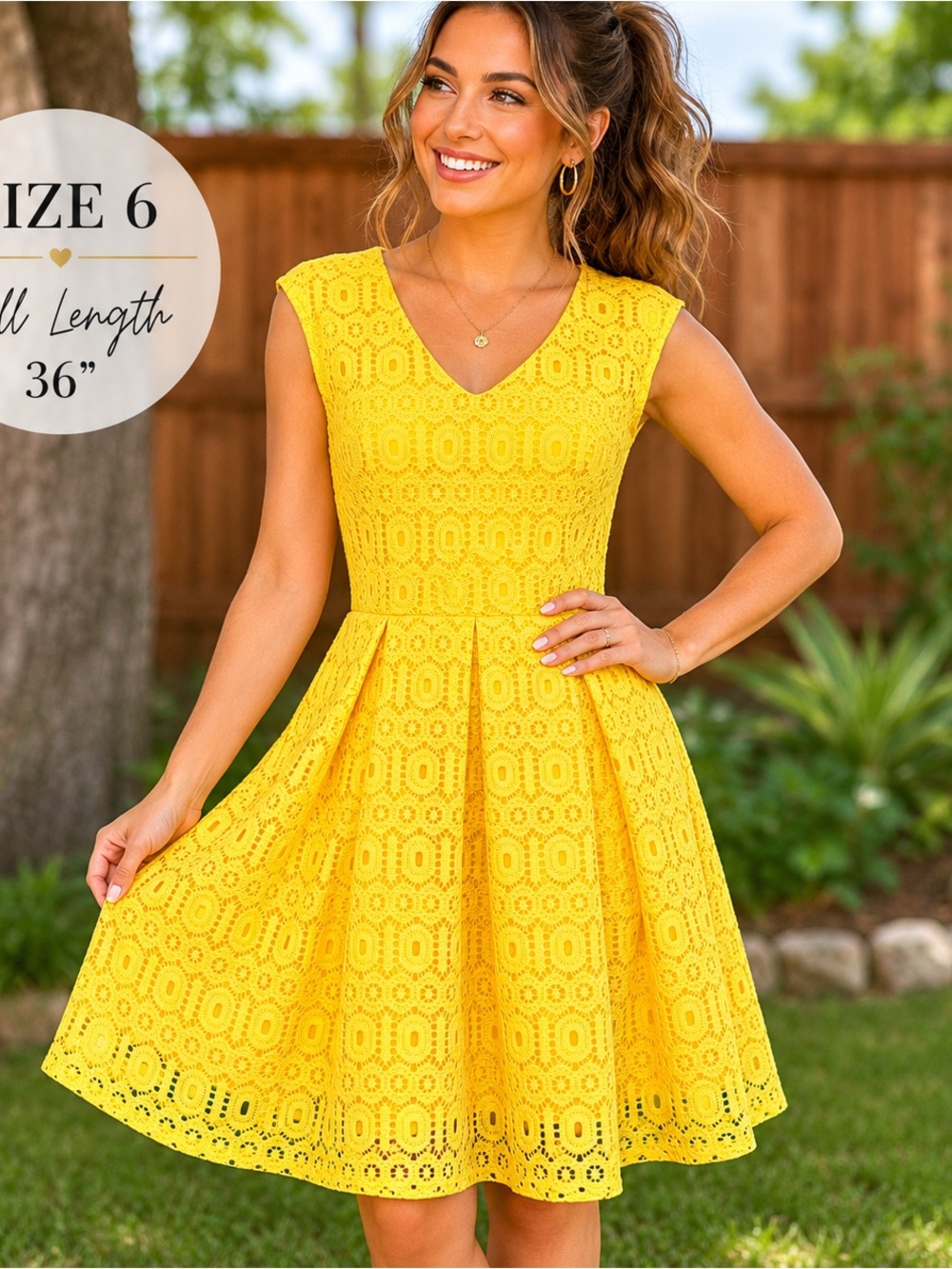 💖 Liz Claiborne Sleeveless Yellow Lace Dress, SZ 6 - Picture 3 of 16